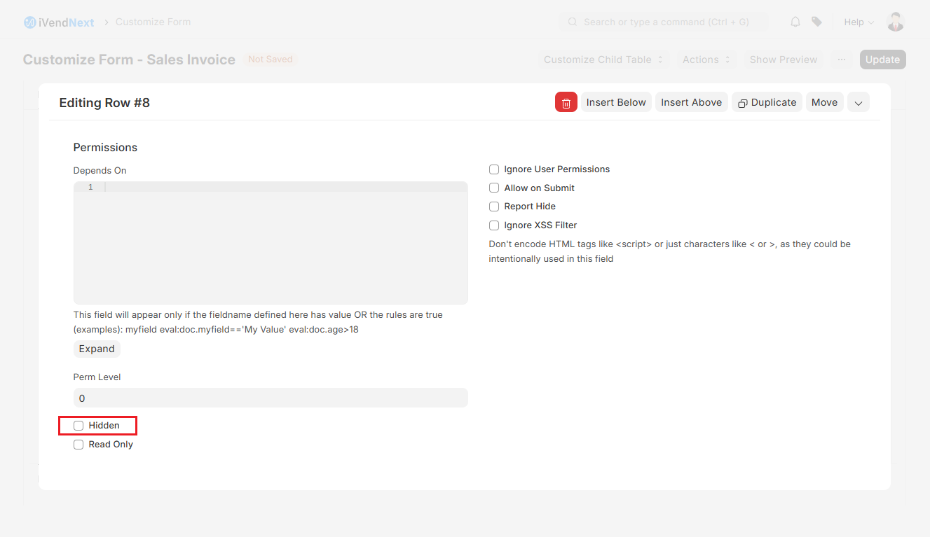 Customize Form - Sales Invoice - Permissions Template